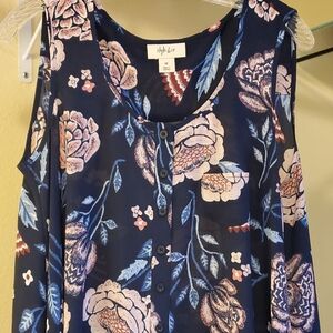 Style & Co. Navy and Pink Floral Blouse Sz M